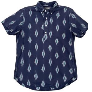 Bonobos Mens Navy & Teal Aztec Slim Fit Short Sleeve Popover Polo Medium, EUC